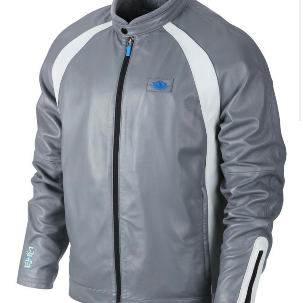 Rare Vintage Jordan Brand BHM edition 100% Leather Cool Gray Motorcycle Jacket - Picture 1 of 15